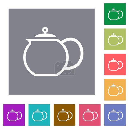 Illustration for Teapot outline flat icons on simple color square backgrounds - Royalty Free Image