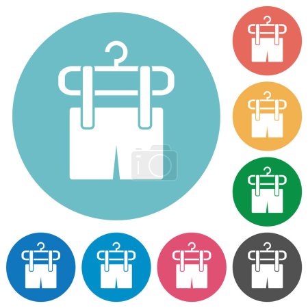 Illustration for Shorts on the clothes dryer flat white icons on round color backgrounds - Royalty Free Image