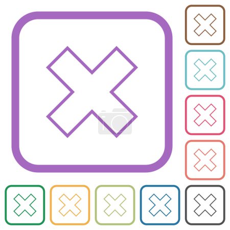 Ilustración de Cancelar esquema iconos simples en color marcos cuadrados redondeados sobre fondo blanco - Imagen libre de derechos