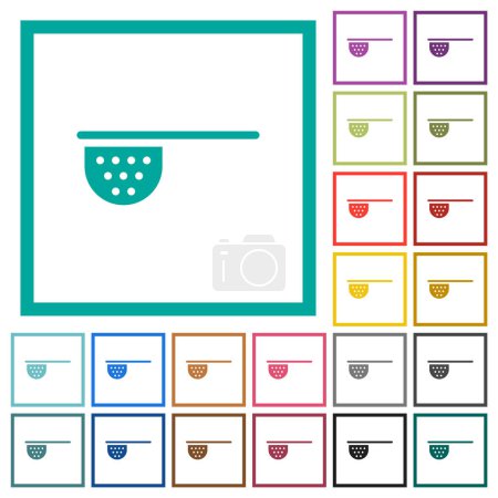 Illustration for Tea stainer flat color icons with quadrant frames on white background - Royalty Free Image