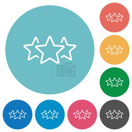 Ilustración de Clasificación de tres estrellas esbozar iconos blancos planos en fondos de color redondo - Imagen libre de derechos