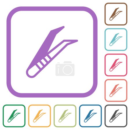 Illustration for Medical tweezers simple icons in color rounded square frames on white background - Royalty Free Image