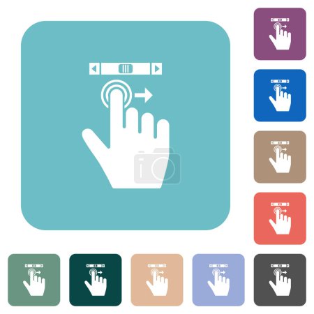 Illustration for Right handed scroll right gesture white flat icons on color rounded square backgrounds - Royalty Free Image