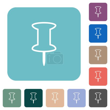 Illustration for Push pin outline white flat icons on color rounded square backgrounds - Royalty Free Image