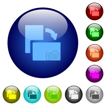 Ilustración de Gire los iconos sólidos a la derecha en botones de vidrio redondos en múltiples colores. Estructura de capas dispuestas - Imagen libre de derechos
