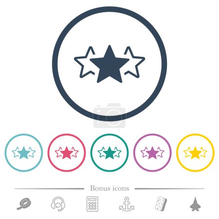 Ilustración de Clasificación de tres estrellas alternan iconos de color plano en contornos redondos. 6 iconos de bonificación incluidos. - Imagen libre de derechos