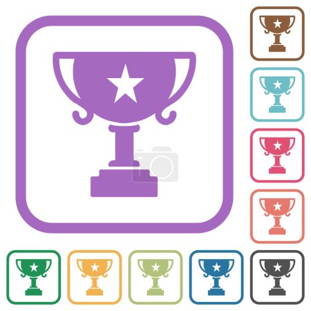 Ilustración de Copa trofeo con iconos simples estrella en color redondeado marcos cuadrados sobre fondo blanco - Imagen libre de derechos