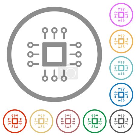 Illustration for Microchip outline flat color icons in round outlines on white background - Royalty Free Image