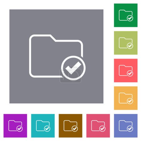 Ilustración de Directorio ok contorno iconos planos sobre fondos cuadrados de color simple - Imagen libre de derechos