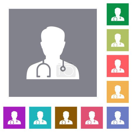 Illustration for Doctor avatar flat icons on simple color square backgrounds - Royalty Free Image