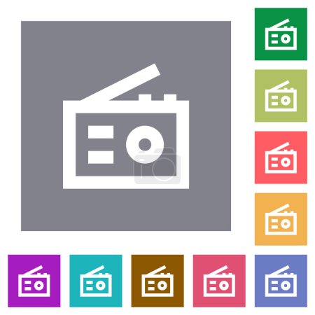 Illustration for Retro radio flat icons on simple color square backgrounds - Royalty Free Image