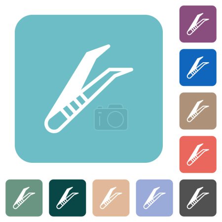 Illustration for Medical tweezers white flat icons on color rounded square backgrounds - Royalty Free Image