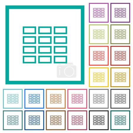 Illustration for Spreadsheet table outline flat color icons with quadrant frames on white background - Royalty Free Image