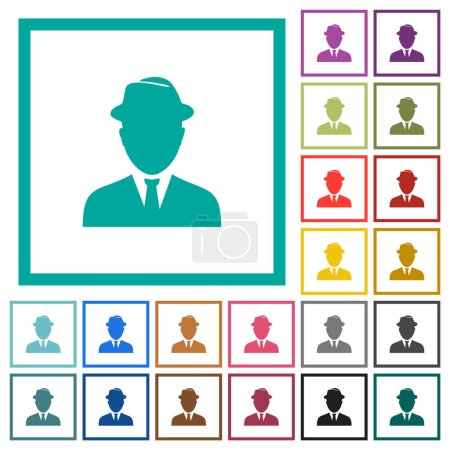 Illustration for Spy avatar flat color icons with quadrant frames on white background - Royalty Free Image