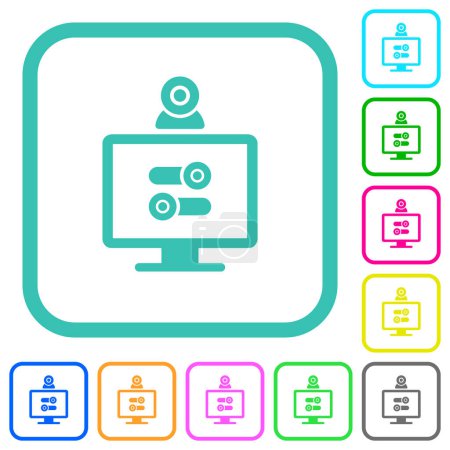 Illustration for Webcam tweaking vivid colored flat icons in curved borders on white background - Royalty Free Image