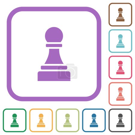 Illustration for Black chess pawn simple icons in color rounded square frames on white background - Royalty Free Image