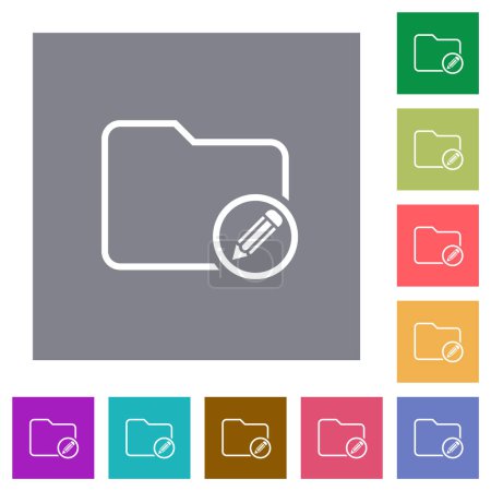 Illustration for Edit directory outline flat icons on simple color square backgrounds - Royalty Free Image