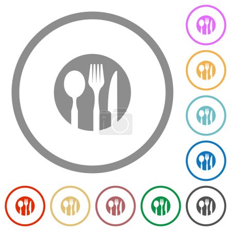 Illustration for Tableware set solid flat color icons in round outlines on white background - Royalty Free Image
