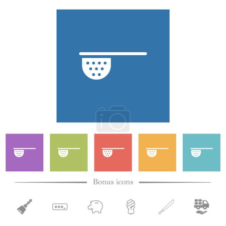 Illustration for Tea stainer flat white icons in square backgrounds. 6 bonus icons included. - Royalty Free Image