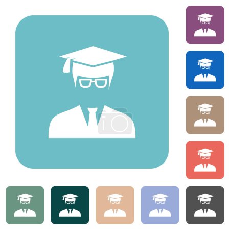 Illustration for Graduate male avatar white flat icons on color rounded square backgrounds - Royalty Free Image
