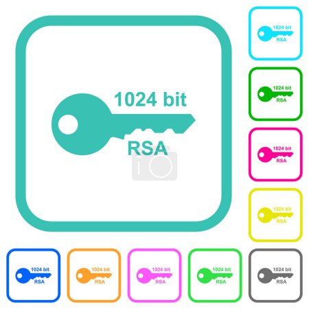 Ilustración de 1024 bits de cifrado rsa vívidos iconos planos de color en bordes curvos sobre fondo blanco - Imagen libre de derechos