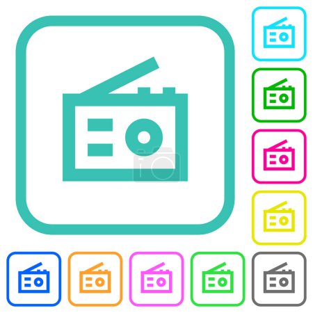 Illustration for Retro radio vivid colored flat icons in curved borders on white background - Royalty Free Image