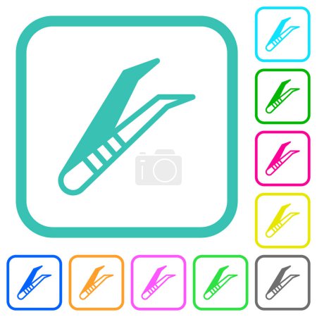 Illustration for Medical tweezers vivid colored flat icons in curved borders on white background - Royalty Free Image
