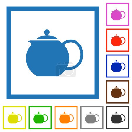 Illustration for Teapot solid flat color icons in square frames on white background - Royalty Free Image