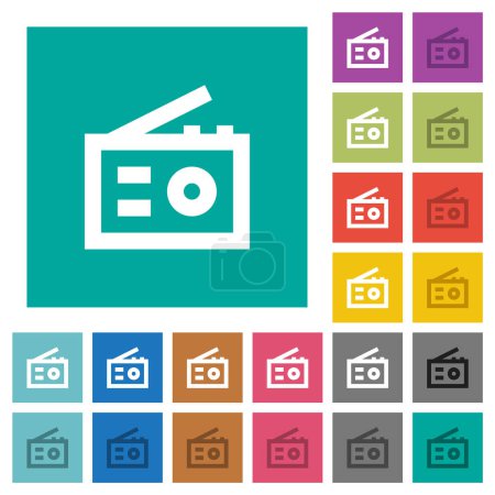 Illustration for Retro radio multi colored flat icons on plain square backgrounds. Included white and darker icon variations for hover or active effects. - Royalty Free Image