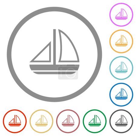 Illustration for Sailing boat outline flat color icons in round outlines on white background - Royalty Free Image