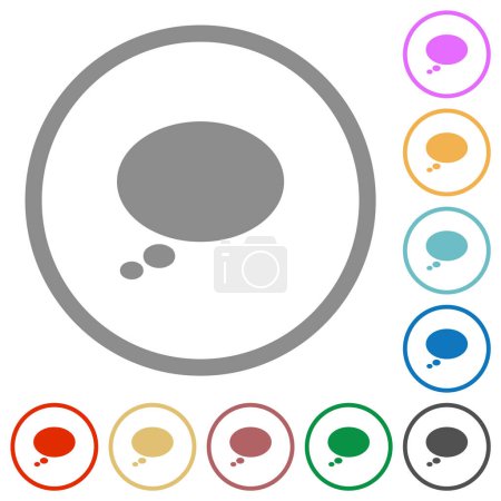 Ilustración de Iconos de color plano sólido de burbuja de pensamiento oval único en contornos redondos sobre fondo blanco - Imagen libre de derechos