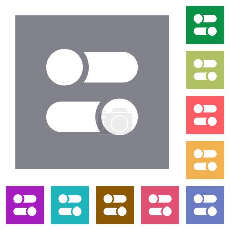 Téléchargez les illustrations : Interrupteurs à bascule horizontaux solides icônes plates sur fond carré de couleur simple - en licence libre de droit