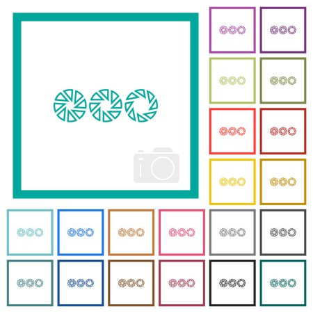 Illustration for Set aperture size outline flat color icons with quadrant frames on white background - Royalty Free Image