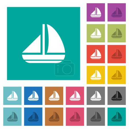 Illustration for Sailing boat solid multi colored flat icons on plain square backgrounds. Included white and darker icon variations for hover or active effects. - Royalty Free Image
