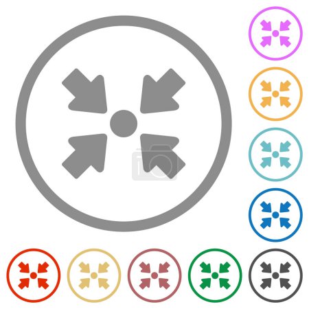 Illustration for Centering object solid flat color icons in round outlines on white background - Royalty Free Image