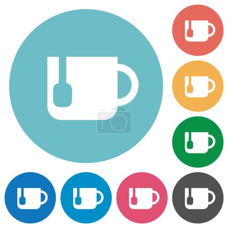 Illustration for Mug of tea flat white icons on round color backgrounds - Royalty Free Image