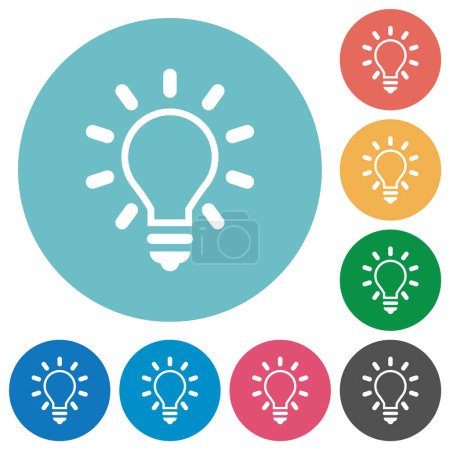 Illustration for Lighting bulb outline flat white icons on round color backgrounds - Royalty Free Image