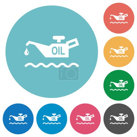 Illustration for Oil level indicator flat white icons on round color backgrounds - Royalty Free Image