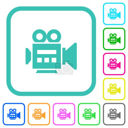 Illustration for Video camera side view vivid colored flat icons in curved borders on white background - Royalty Free Image