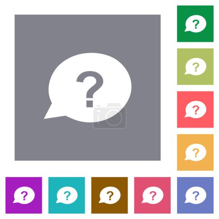 Illustration for Oval help chat bubble solid flat icons on simple color square backgrounds - Royalty Free Image