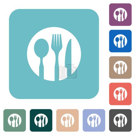 Illustration for Tableware set solid white flat icons on color rounded square backgrounds - Royalty Free Image