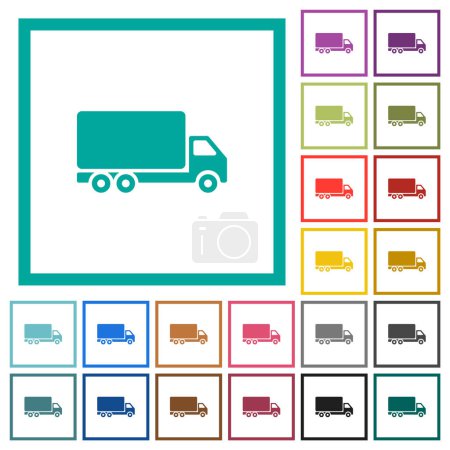 Illustration for Freight car side view flat color icons with quadrant frames on white background - Royalty Free Image