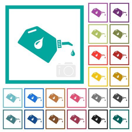 Illustration for Oiler with oil drop flat color icons with quadrant frames on white background - Royalty Free Image