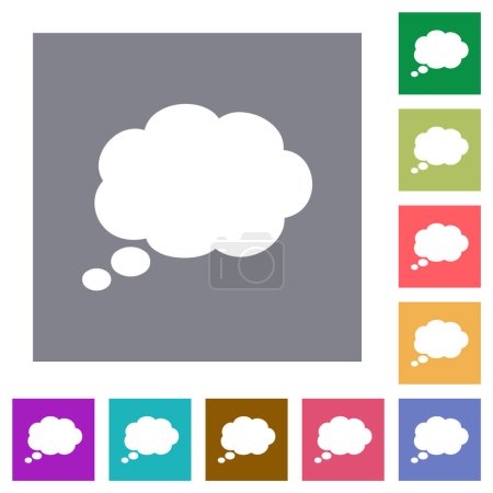 Illustration for Single oval thought cloud solid flat icons on simple color square backgrounds - Royalty Free Image