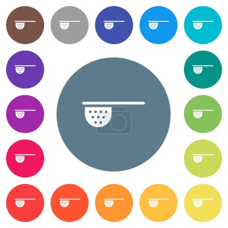 Illustration for Tea stainer flat white icons on round color backgrounds. 17 background color variations are included. - Royalty Free Image