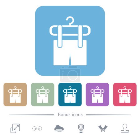 Illustration for Shorts on the clothes dryer white flat icons on color rounded square backgrounds. 6 bonus icons included - Royalty Free Image