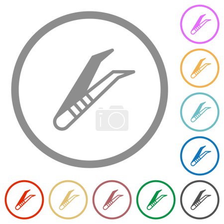 Illustration for Medical tweezers flat color icons in round outlines on white background - Royalty Free Image
