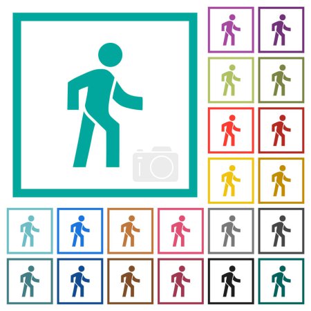 Illustration for Man walking right flat color icons with quadrant frames on white background - Royalty Free Image
