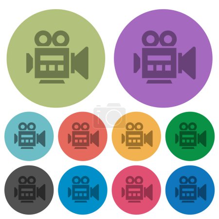 Illustration for Video camera side view darker flat icons on color round background - Royalty Free Image