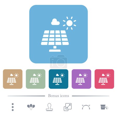 Illustration for Solar energy white flat icons on color rounded square backgrounds. 6 bonus icons included - Royalty Free Image
